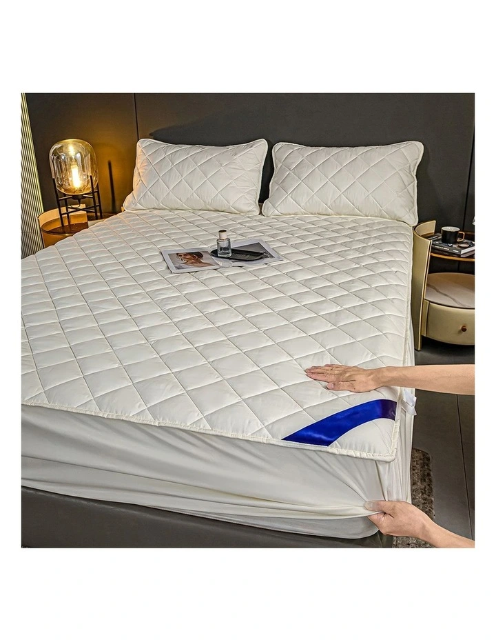 SOGA 153cm White Quilted Mattress Cover Set with Pillow Covers image 7