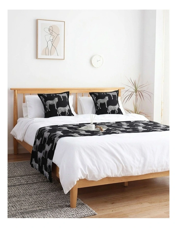 SOGA 1.8m Black Zebra Luxury Bed Runner Vintage Bedding Set of 3 image 2
