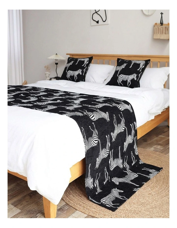 SOGA 1.8m Black Zebra Luxury Bed Runner Vintage Bedding Set of 3 image 4