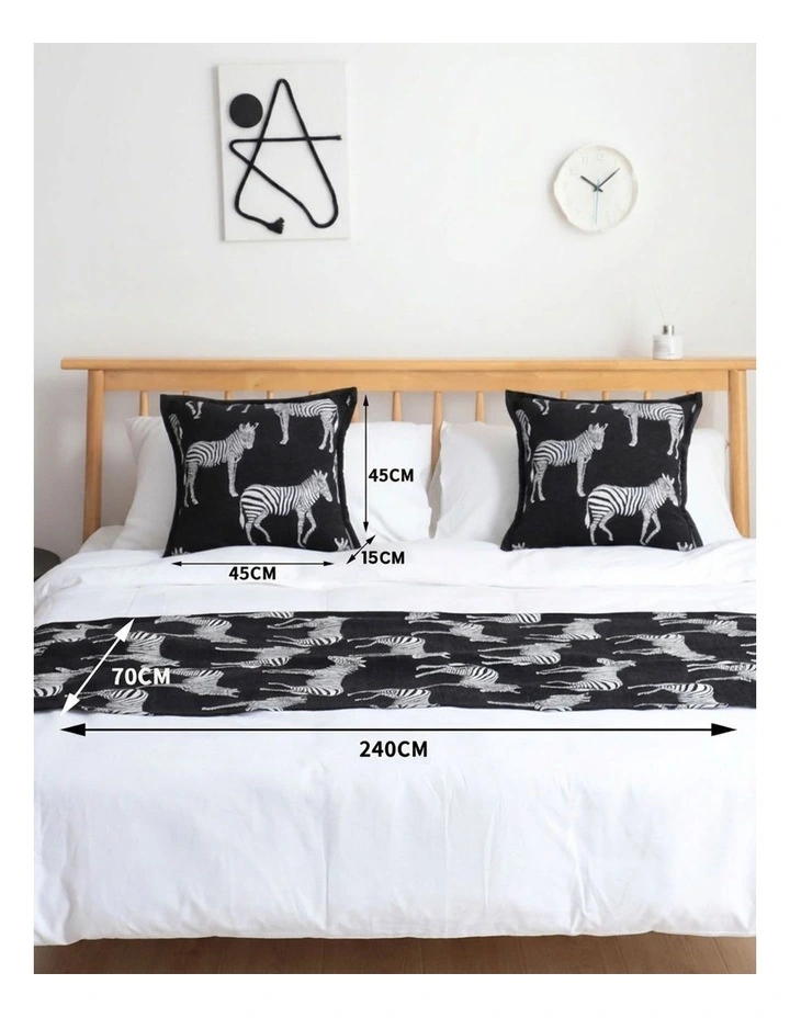 SOGA 1.8m Black Zebra Luxury Bed Runner Vintage Bedding Set of 3 image 5