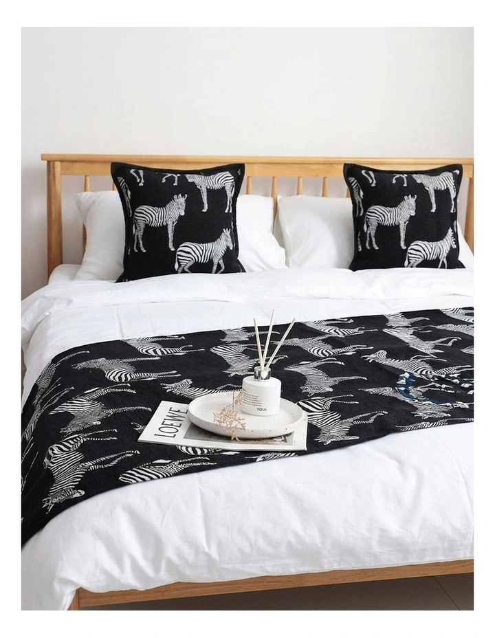 SOGA 1.8m Black Zebra Luxury Bed Runner Vintage Bedding Set of 3 image 6