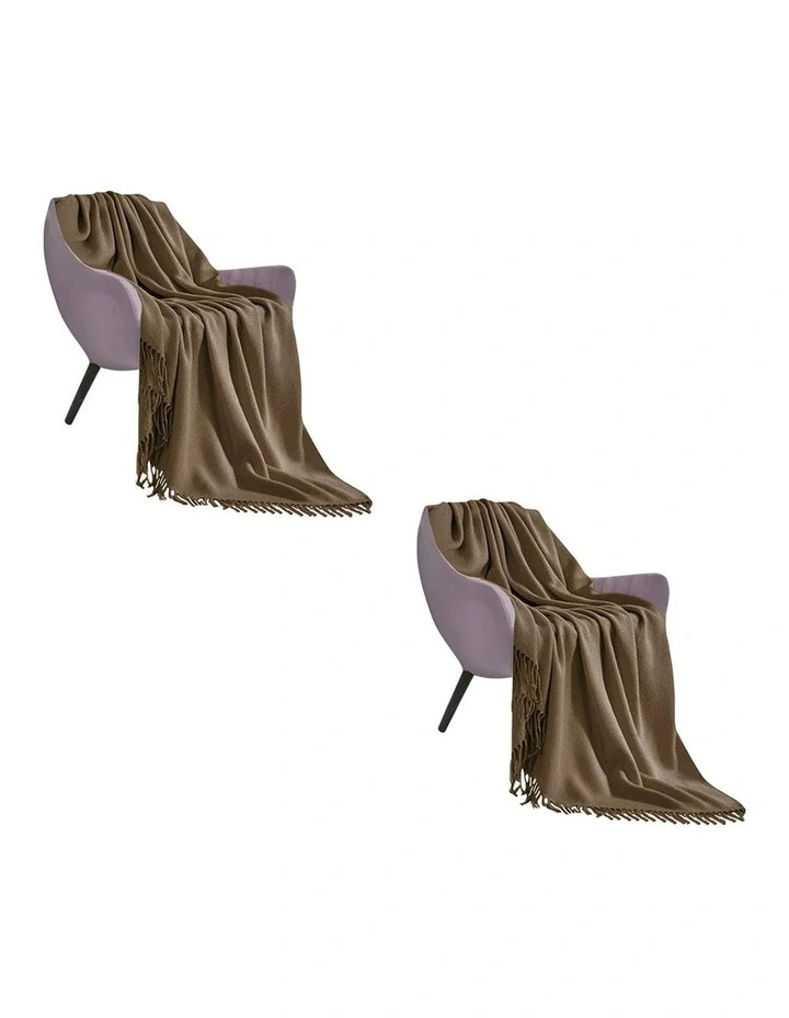 SOGA 2 Pack Coffee Acrylic Knitted Throw Blanket 130x220cm image 1