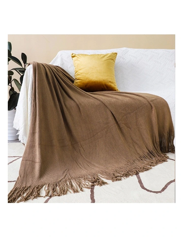 SOGA 2 Pack Coffee Acrylic Knitted Throw Blanket 130x220cm image 2