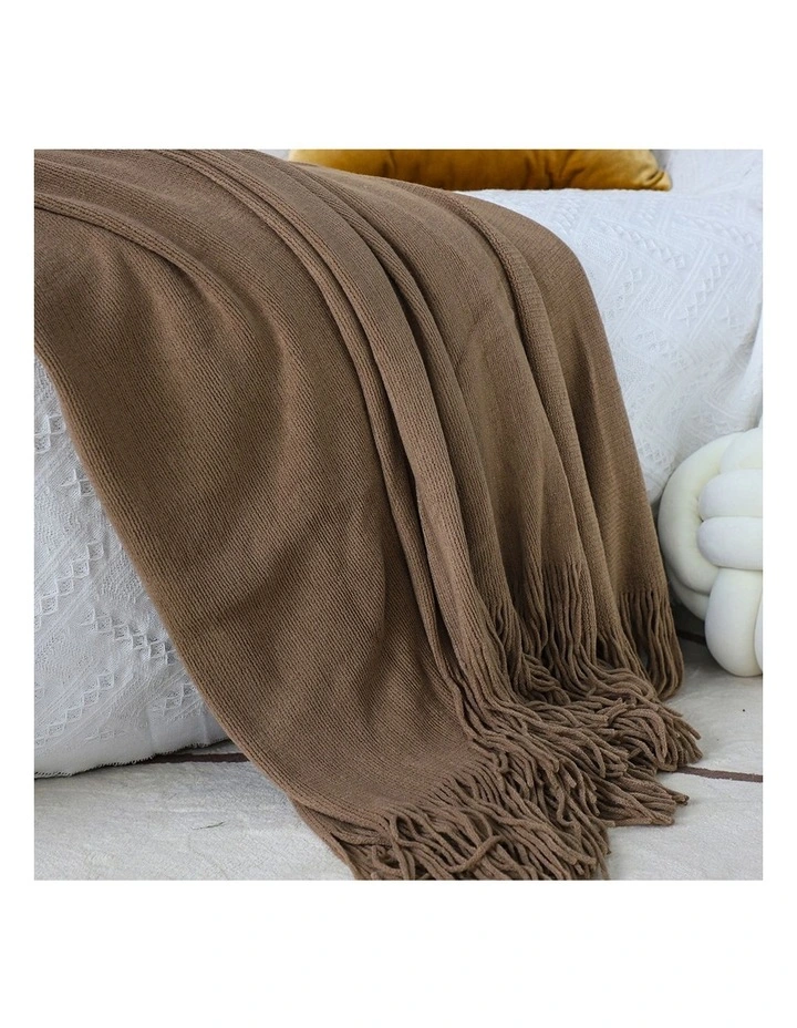 SOGA 2 Pack Coffee Acrylic Knitted Throw Blanket 130x220cm image 5