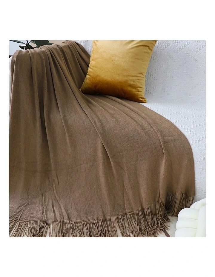 SOGA 2 Pack Coffee Acrylic Knitted Throw Blanket 130x220cm image 7