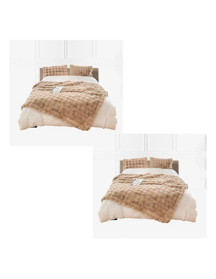SOGA 2 Pack Light Camel Fur Fuzzy Throw Blanket 200x230cm image 1