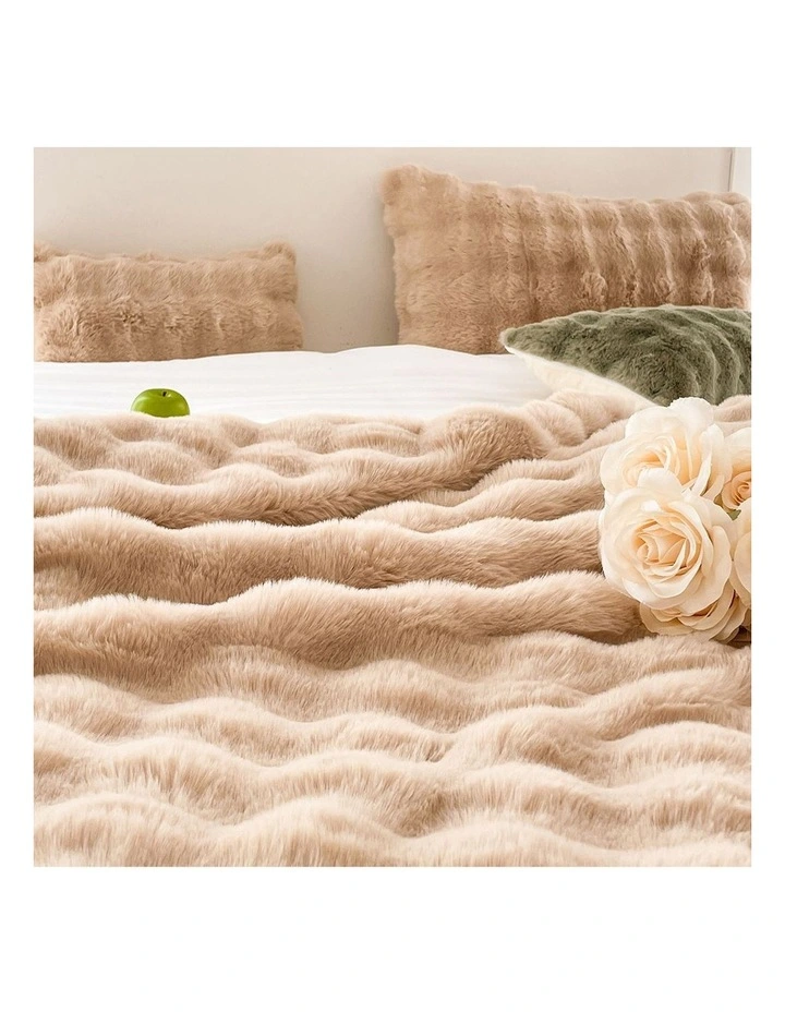 SOGA 2 Pack Light Camel Fur Fuzzy Throw Blanket 200x230cm image 3