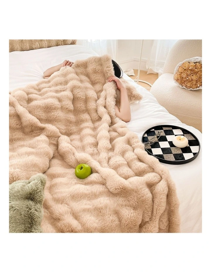 SOGA 2 Pack Light Camel Fur Fuzzy Throw Blanket 200x230cm image 7