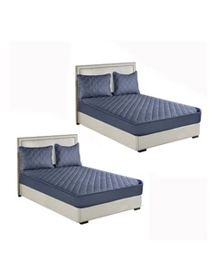 SOGA 2 Pack Blue Double Cross-Hatch Quilted Mattress Cover Sets with 4 Pillowcases