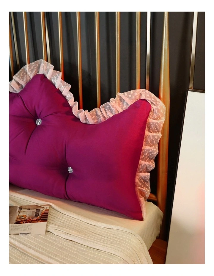 SOGA 2X 180cm Burgundy Princess Headboard Cushion with Ruffle Lace image 5