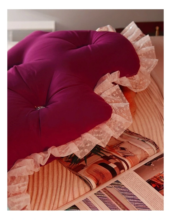 SOGA 2X 180cm Burgundy Princess Headboard Cushion with Ruffle Lace image 7