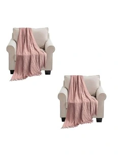 SOGA 2 Pack Pink Textured Knitted Throw Blanket 130x170cm