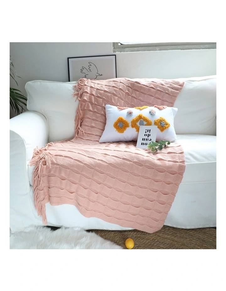 SOGA 2 Pack Pink Textured Knitted Throw Blanket 130x170cm image 2