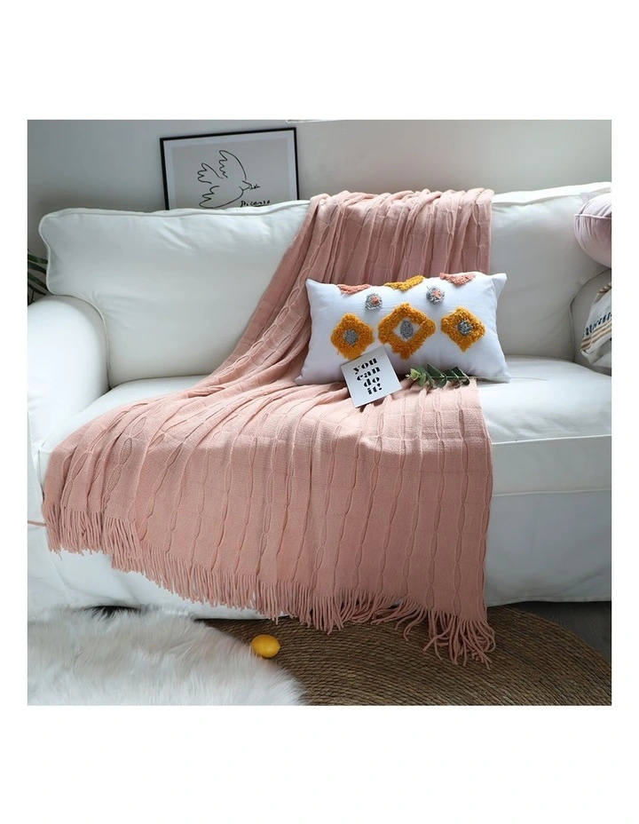 SOGA 2 Pack Pink Textured Knitted Throw Blanket 130x170cm image 3