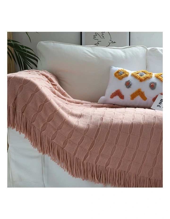 SOGA 2 Pack Pink Textured Knitted Throw Blanket 130x170cm image 5