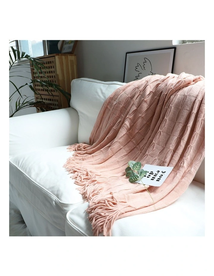 SOGA 2 Pack Pink Textured Knitted Throw Blanket 130x170cm image 6