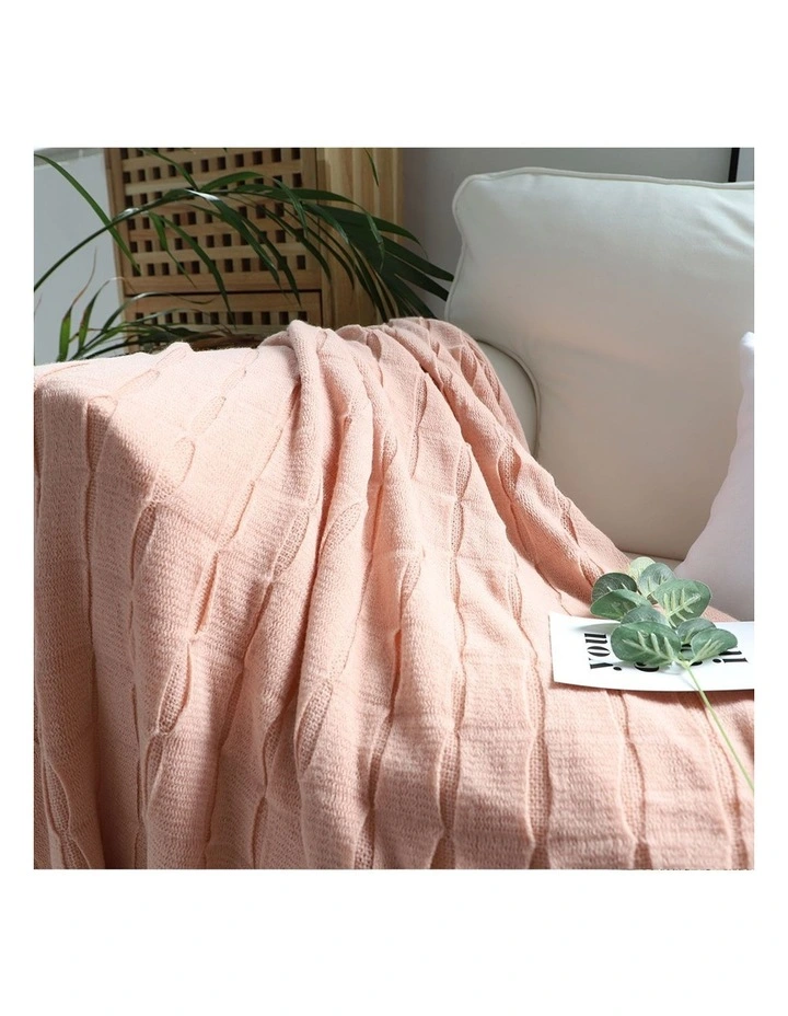 SOGA 2 Pack Pink Textured Knitted Throw Blanket 130x170cm image 7