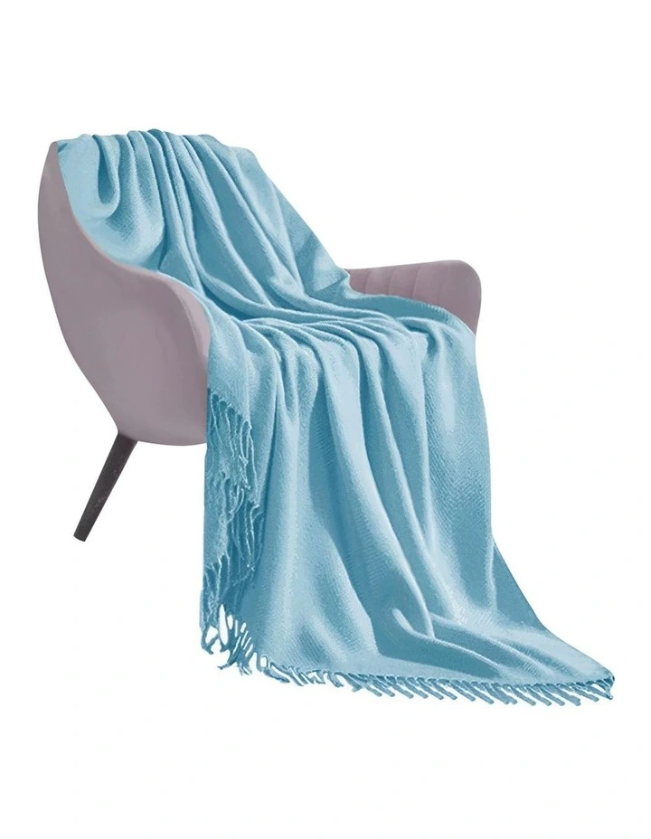 SOGA Sky Blue Acrylic Knitted Throw Blanket 130x220cm image 1