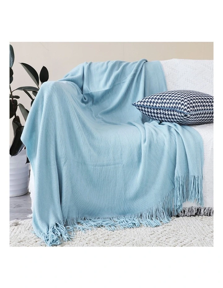 SOGA Sky Blue Acrylic Knitted Throw Blanket 130x220cm image 2