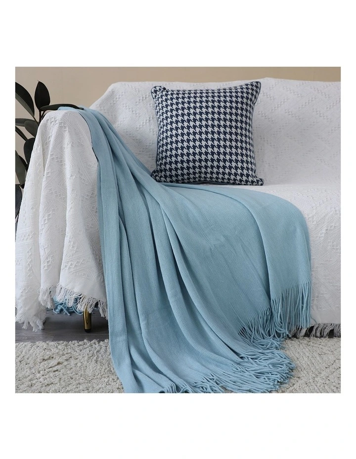 SOGA Sky Blue Acrylic Knitted Throw Blanket 130x220cm image 3
