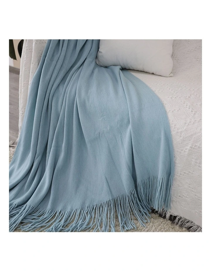 SOGA Sky Blue Acrylic Knitted Throw Blanket 130x220cm image 4