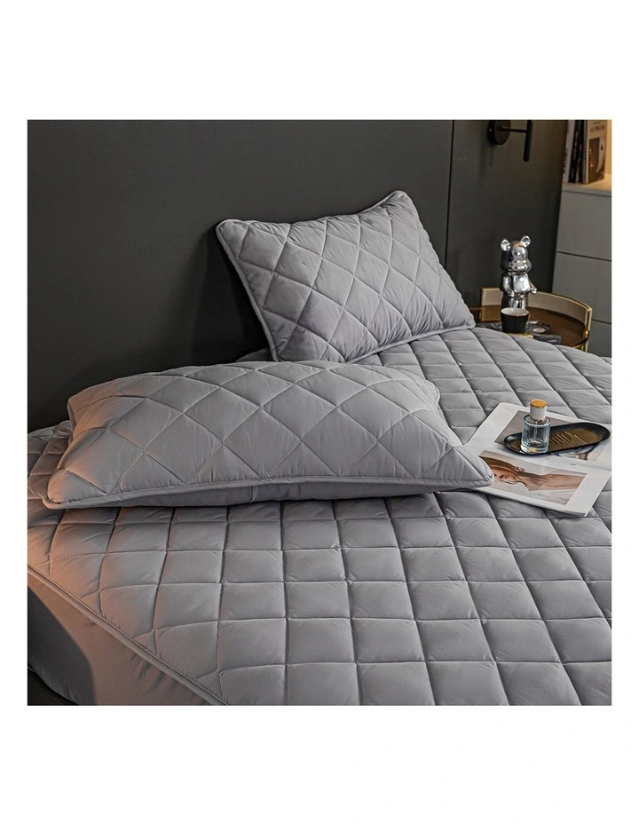 SOGA 2 Pack Grey King Cross-Hatch Quilted Mattress Cover Sets with 4 Pillowcases image 3