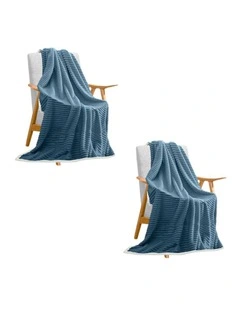 SOGA 2 Pack Blue Thick Flannel Throw Blanket 200x220cm