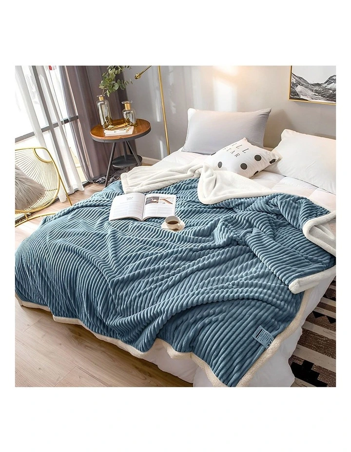 SOGA 2 Pack Blue Thick Flannel Throw Blanket 200x220cm image 2