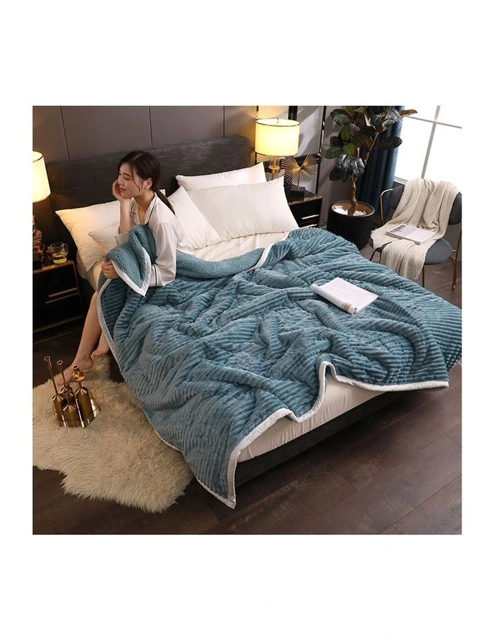 SOGA 2 Pack Blue Thick Flannel Throw Blanket 200x220cm image 7