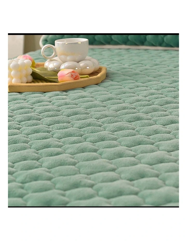 SOGA 183cm Green Quilted Fleece Mattress Cover Set with Pillow Covers image 3