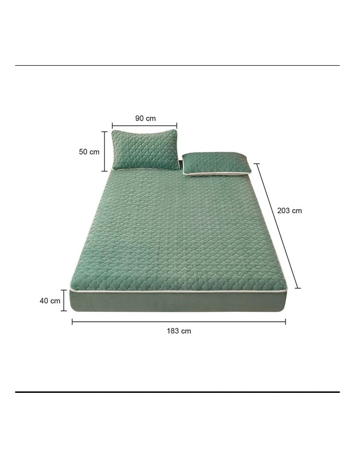 SOGA 183cm Green Quilted Fleece Mattress Cover Set with Pillow Covers image 5