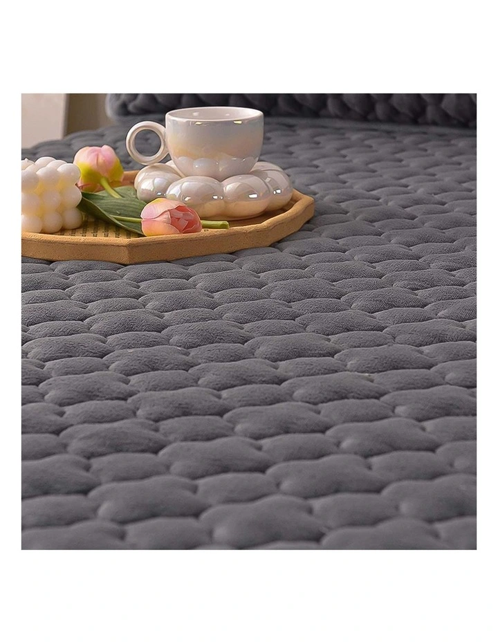 SOGA 138cm Grey Quilted Fleece Mattress Cover Set with Pillow Covers image 7