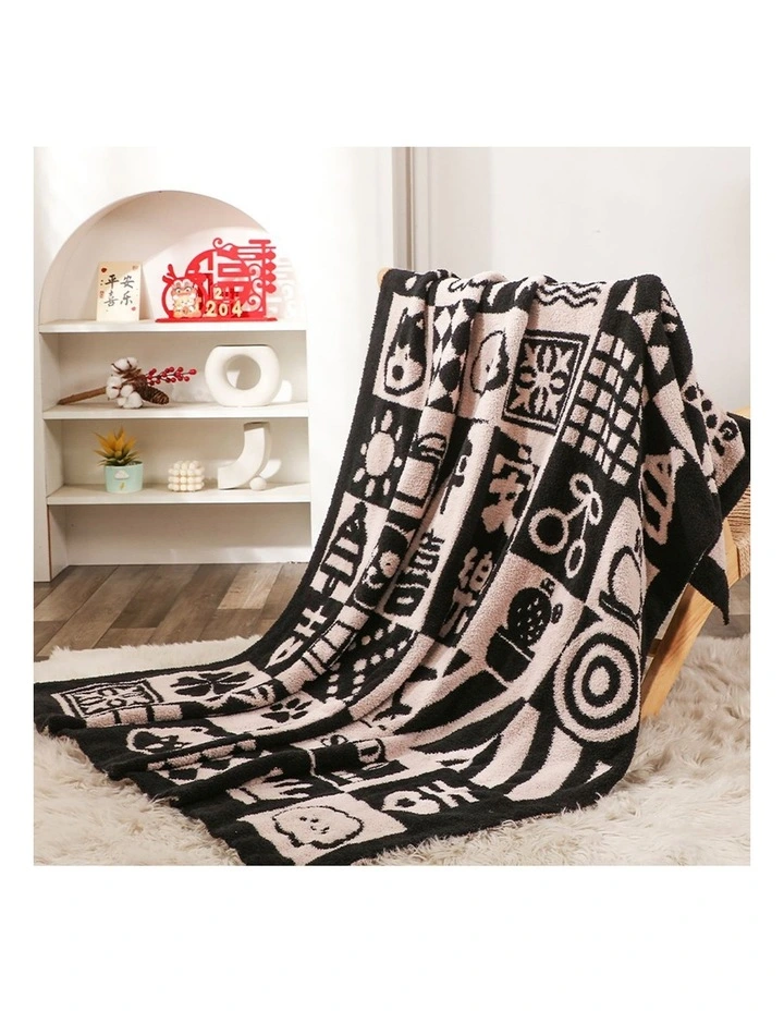 SOGA 2 Pack Black White New Year Limited Edition Plush Throw Blanket 130x160cm image 6