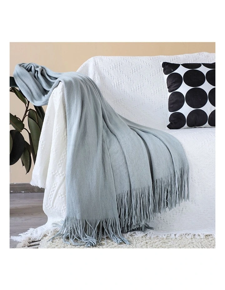 SOGA 2 Pack Grey Acrylic Knitted Throw Blanket 130x220cm image 5