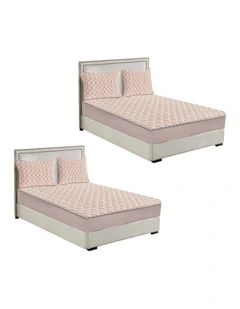 SOGA 2 Pack Beige Queen Clover Quilted Fleece Mattress Cover Sets with 4 Pillowcases