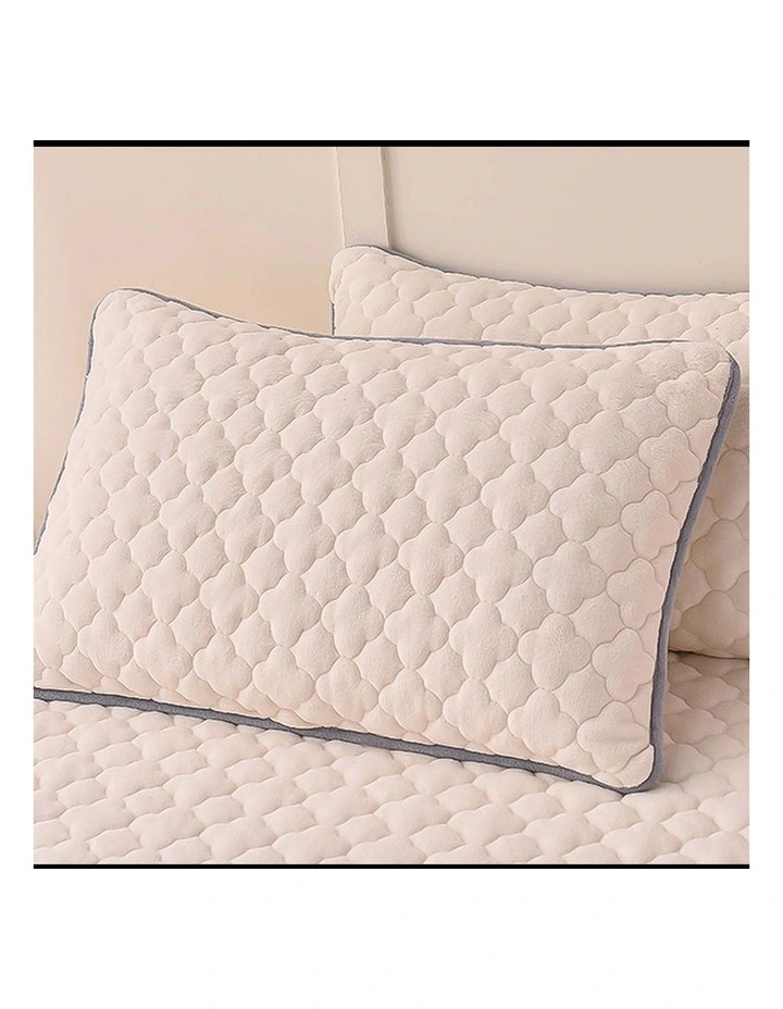 SOGA 2 Pack Beige King Clover Quilted Fleece Mattress Cover Sets with 4 Pillowcases image 5