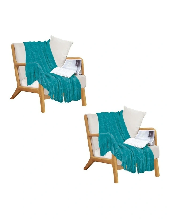 SOGA 2 Pack Teal Diamond Knitted Throw Blanket 130x170cm image 1