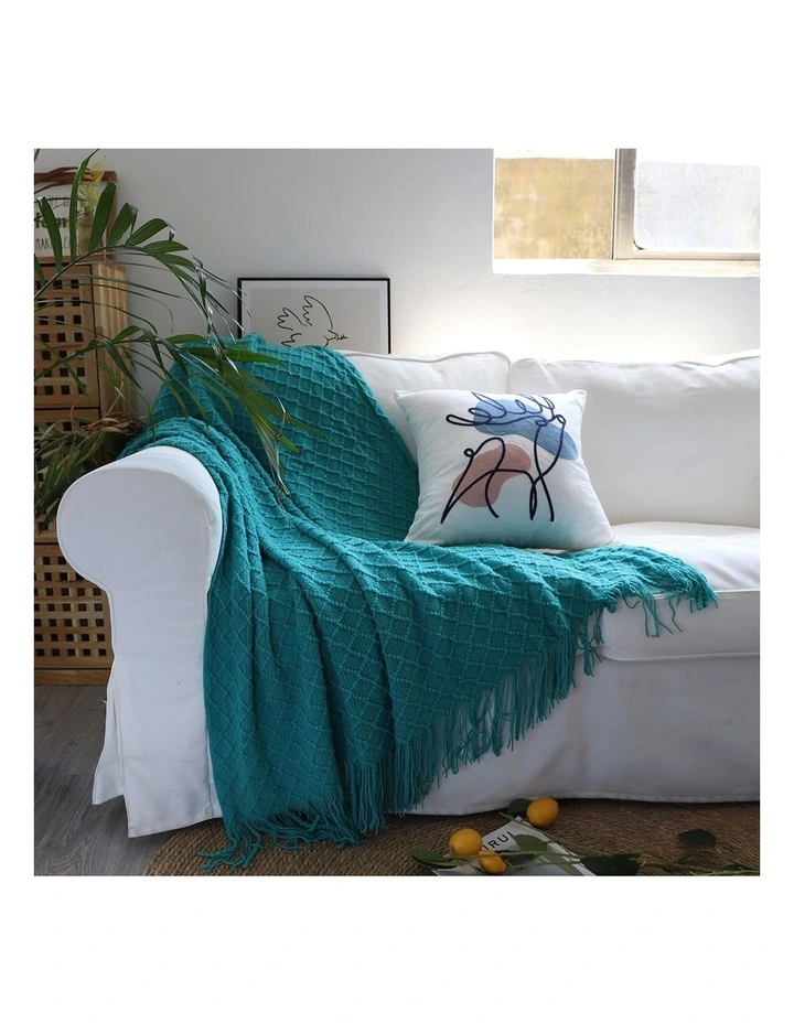 SOGA 2 Pack Teal Diamond Knitted Throw Blanket 130x170cm image 2