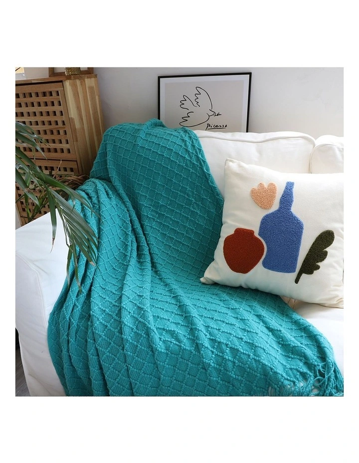 SOGA 2 Pack Teal Diamond Knitted Throw Blanket 130x170cm image 3