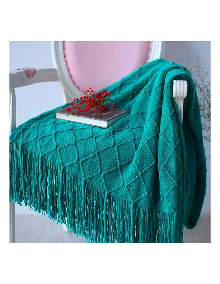SOGA 2 Pack Teal Diamond Knitted Throw Blanket 130x170cm image 4