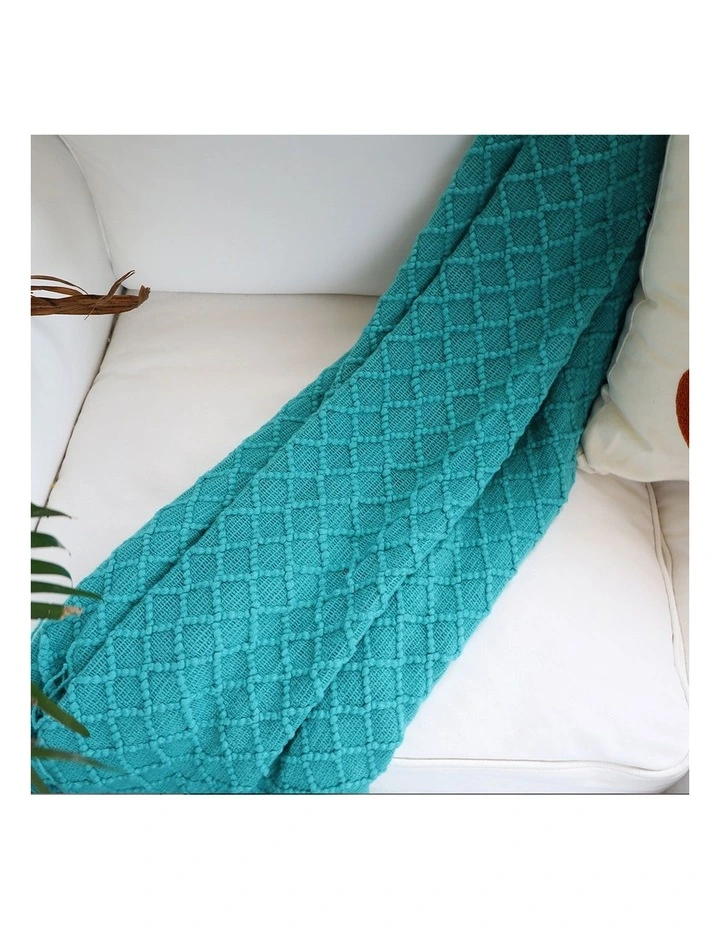 SOGA 2 Pack Teal Diamond Knitted Throw Blanket 130x170cm image 7