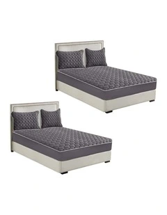 SOGA 2 Pack Grey Queen Clover Quilted Fleece Mattress Cover Sets with 4 Pillowcases