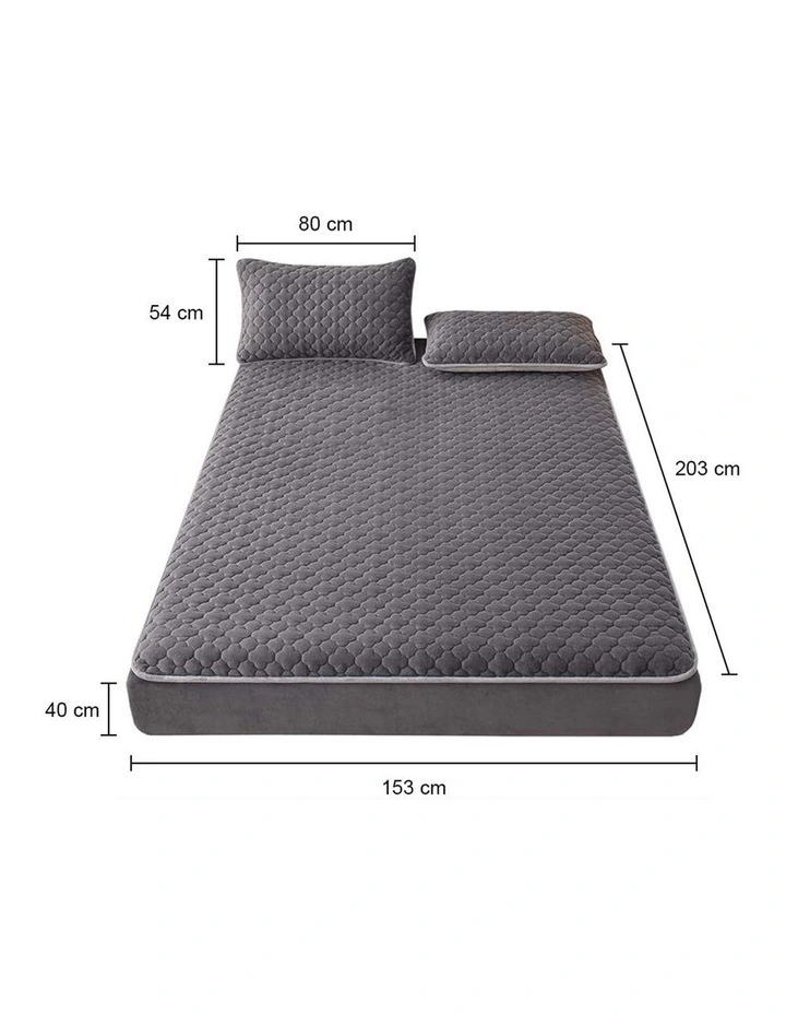 SOGA 2 Pack Grey Queen Clover Quilted Fleece Mattress Cover Sets with 4 Pillowcases image 4