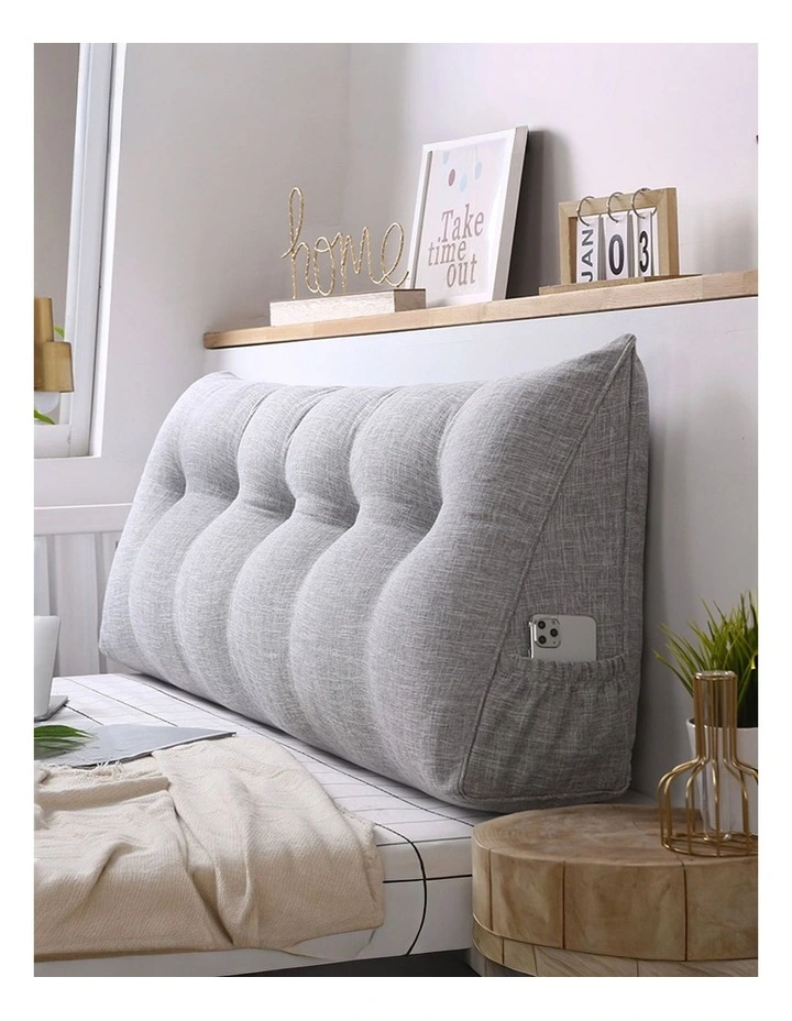 SOGA 2X 120cm Silver Triangular Wedge Bed Pillow Headboard Cushion image 4