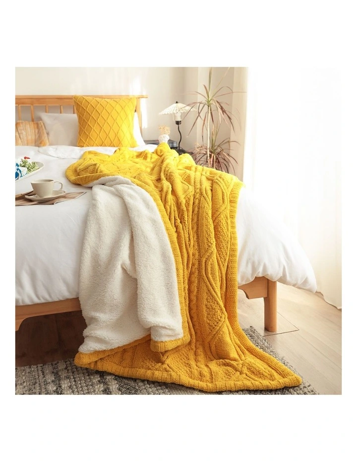 SOGA Yellow White Chenille Fleece Throw Blanket 200x230cm image 2