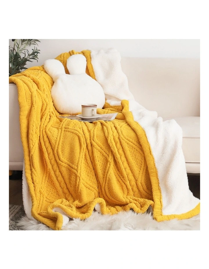 SOGA Yellow White Chenille Fleece Throw Blanket 200x230cm image 3