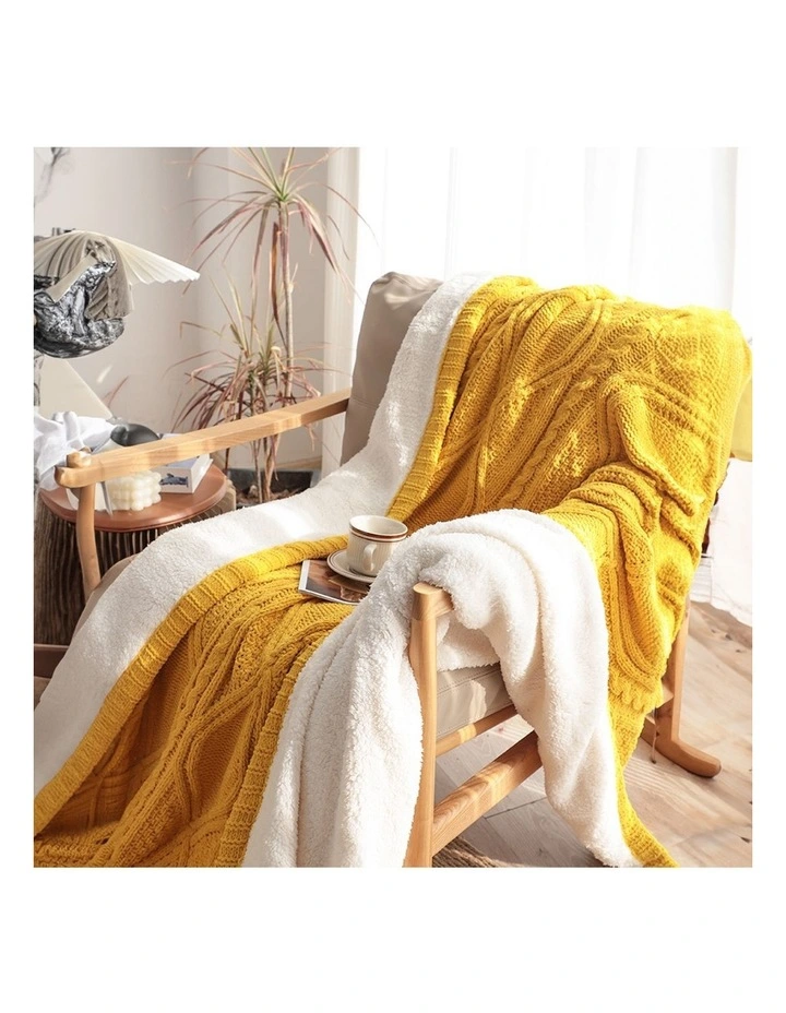 SOGA Yellow White Chenille Fleece Throw Blanket 200x230cm image 6