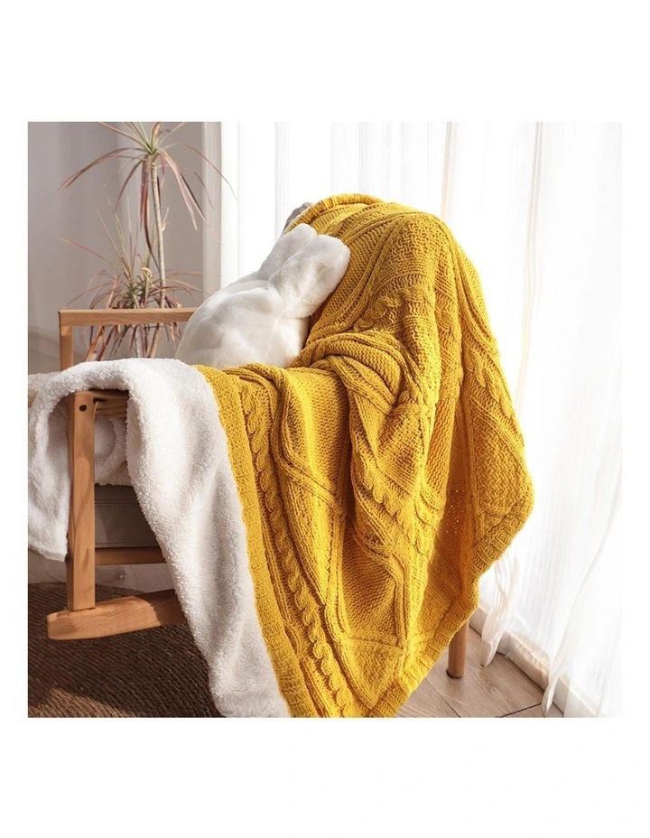 SOGA Yellow White Chenille Fleece Throw Blanket 200x230cm image 7
