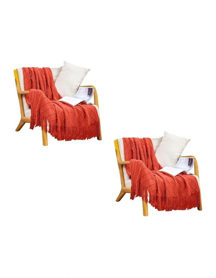 SOGA 2 Pack Red Diamond Pattern Knitted Throw Blanket 130x230cm image 1