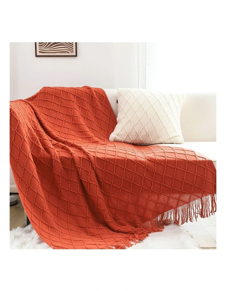 SOGA 2 Pack Red Diamond Pattern Knitted Throw Blanket 130x230cm image 2